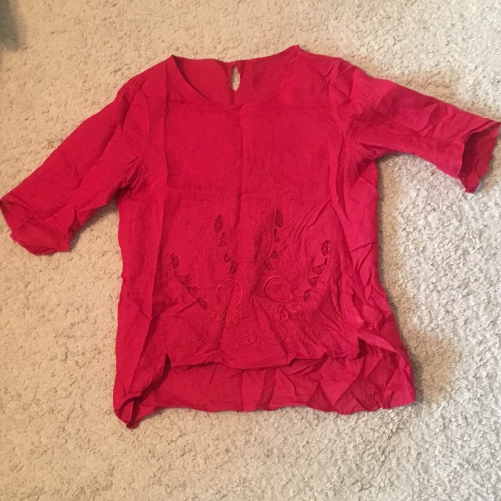 Red linen blouse